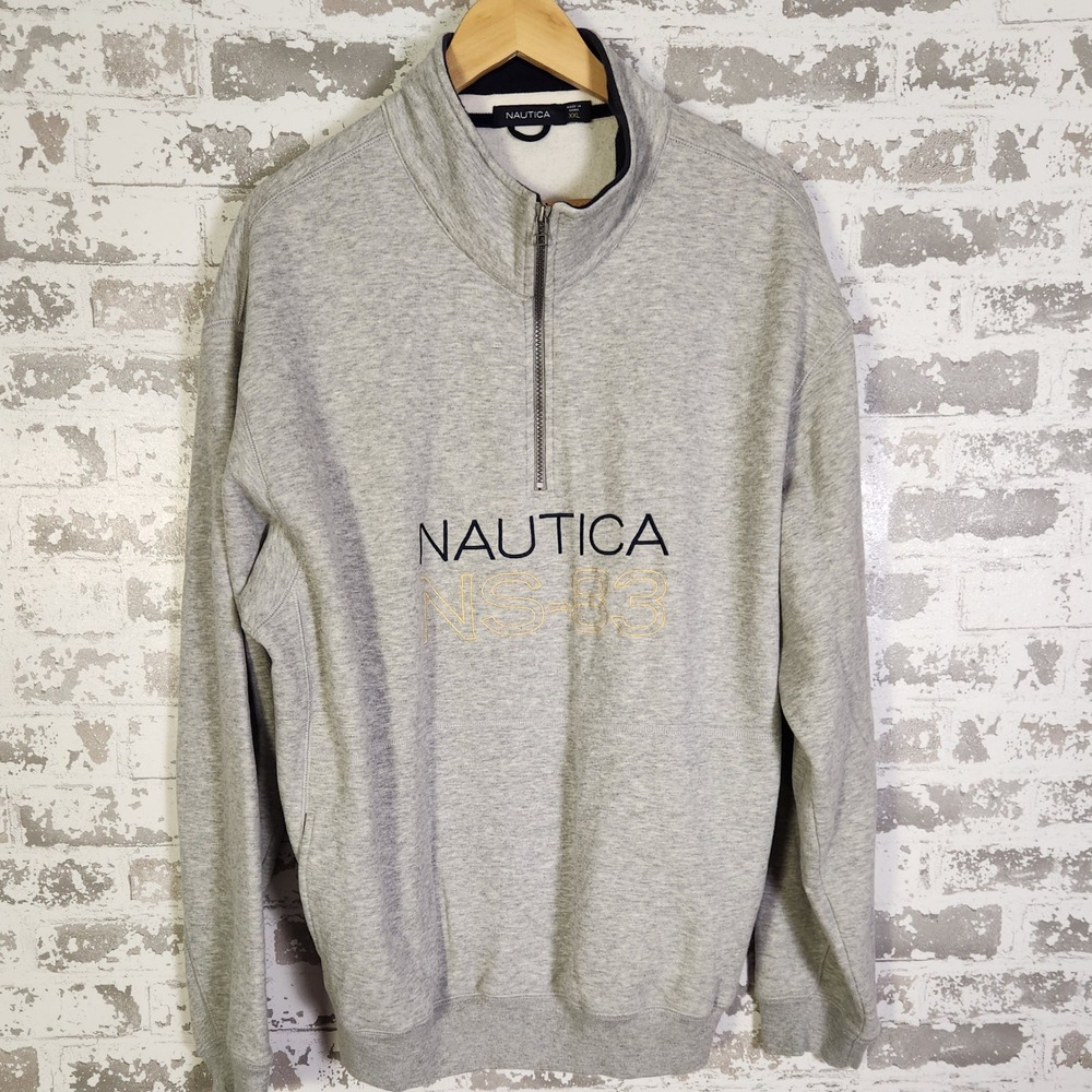 Nautica Mens Grey 1/4 Zip Sweatshirt Pullover Spell Out Logo NS 83 Size XXL - Picture 1 of 16
